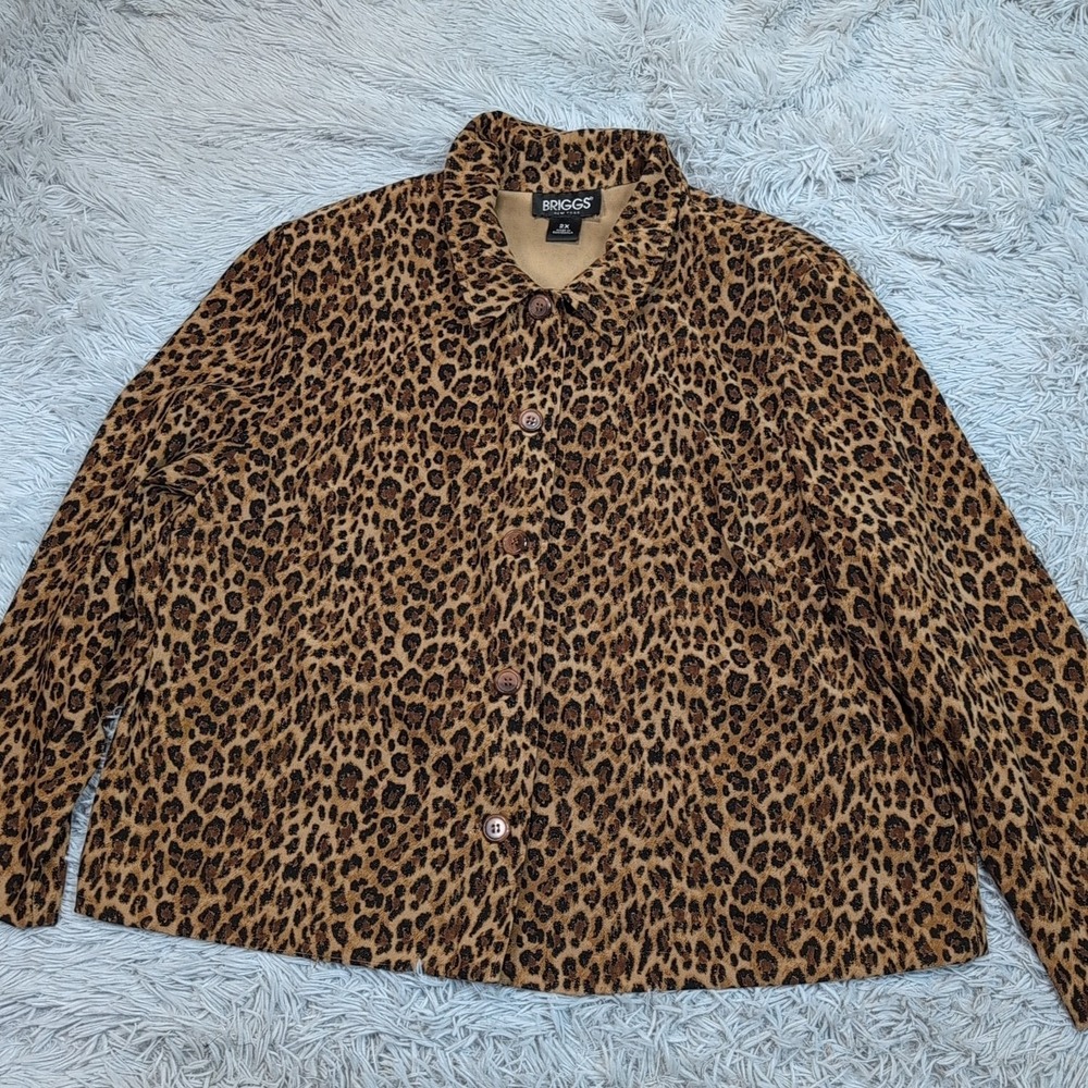 Vintage Briggs New‎ York Jacket Womens 2X Brown Animal Print Button Up Preppy